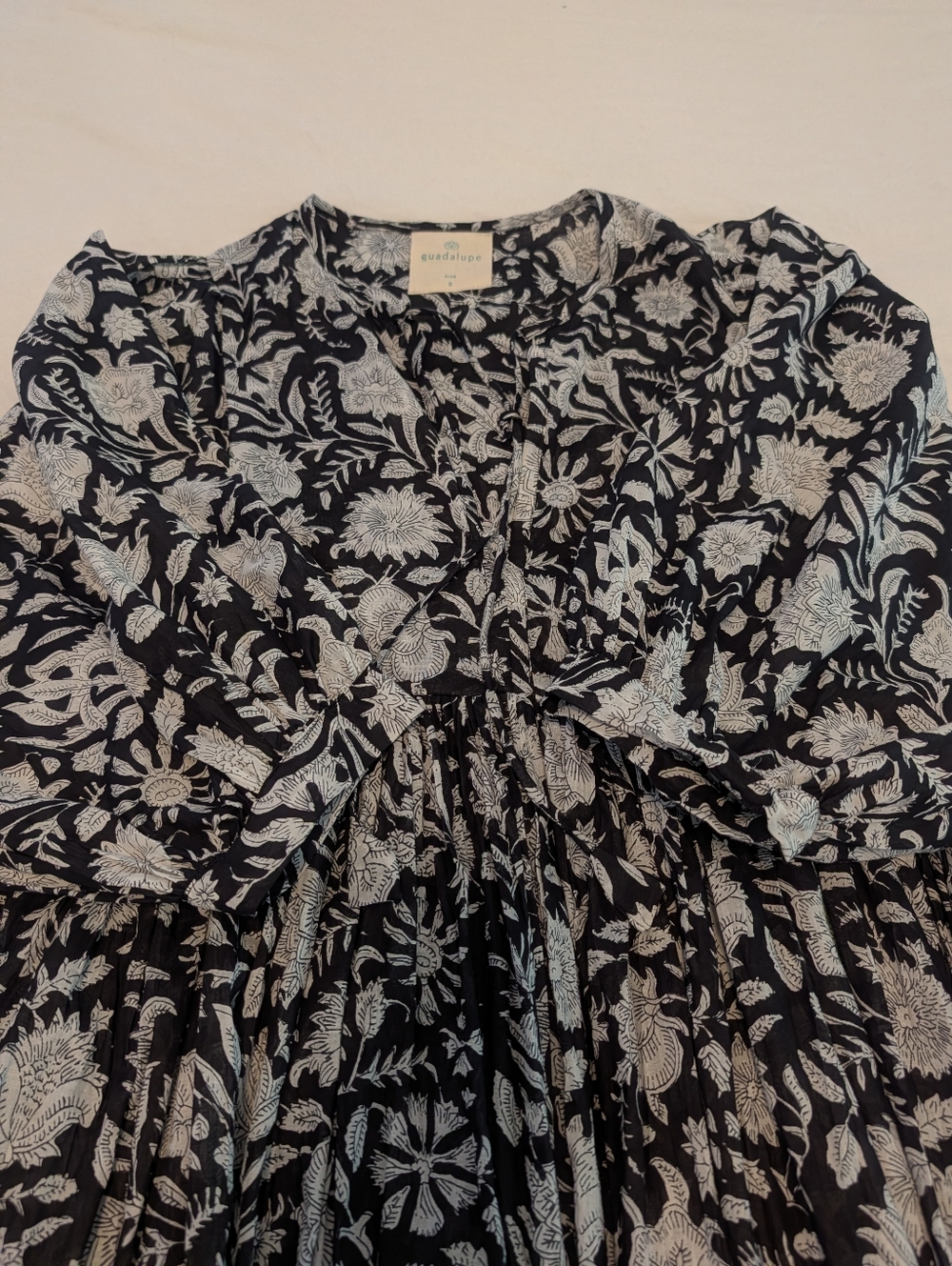 Guadalupe Anthropologie Anuka Black White Midi Dress Bohemian Hippie Floral Sz S - Picture 16 of 16